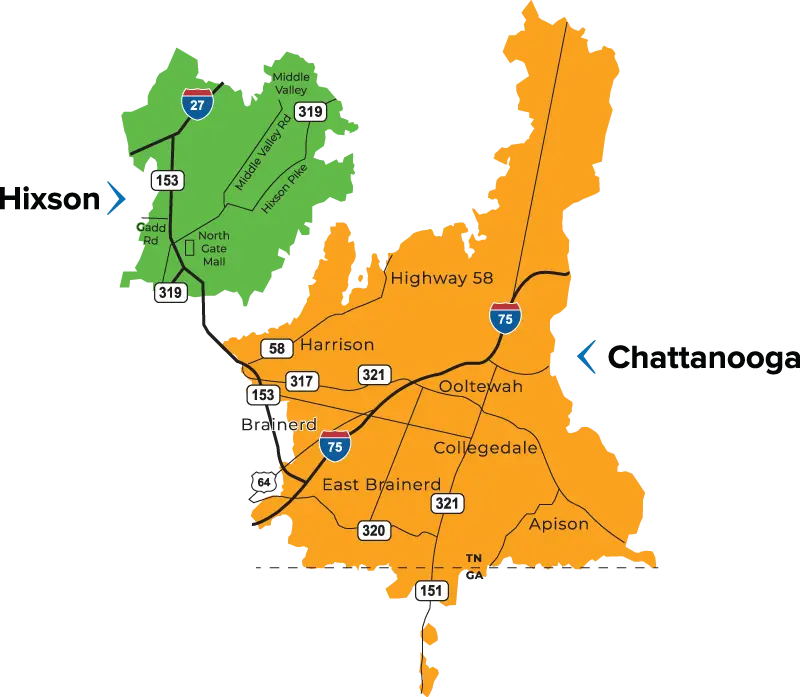Map of Chattanooga, TN